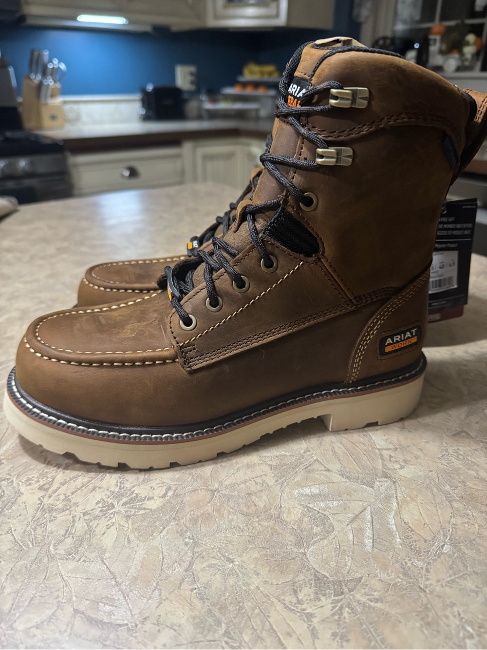 Ariat Men's rebar lift Brown Work Boots - Waterproof Moc Toe men's 7.5